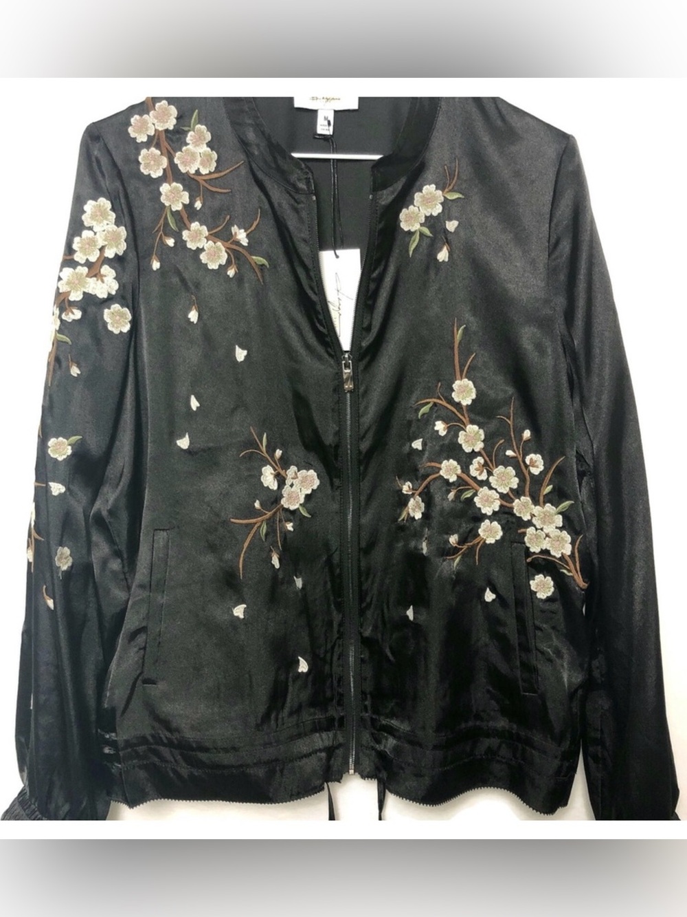 Daya by Zendaya Women’s Black Bomber Jacket embroidered flowers Japan Small - Picture 9 of 9